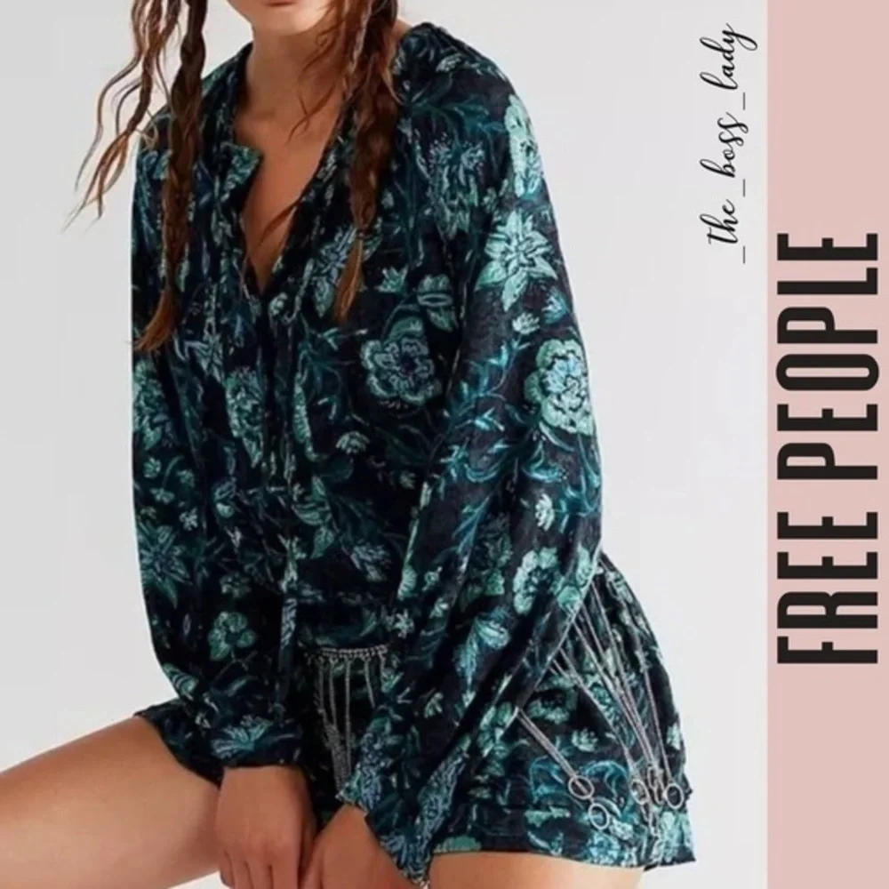 Free People romper floral boho green